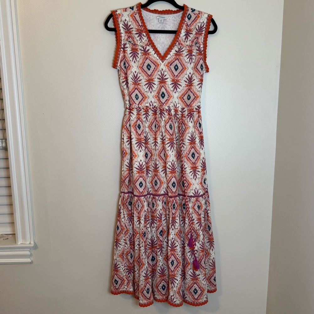 Sundance NWT Annetta Eyelet Tank Sleeveless Dress Orange Multi Colored Lined Sm - Picture 6 of 13